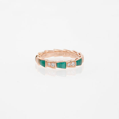 [⭐Corinne]SERPENTI RING PINK GOLD MALACHITE DIAMOND 3MM