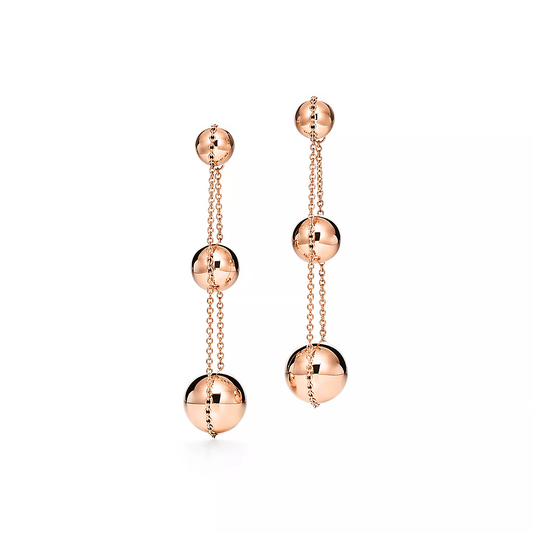 [Corinne]TRIPLE DROP PINK GOLD EARRINGS