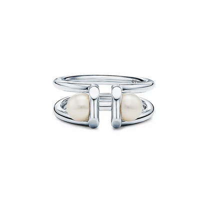 [Corinne]DOUBLE PEARL SILVER RING