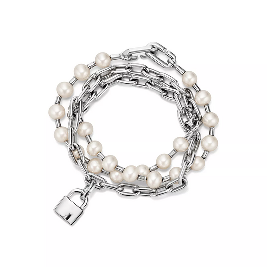 [Corinne]PEARL LOCK SILVER BRACELET