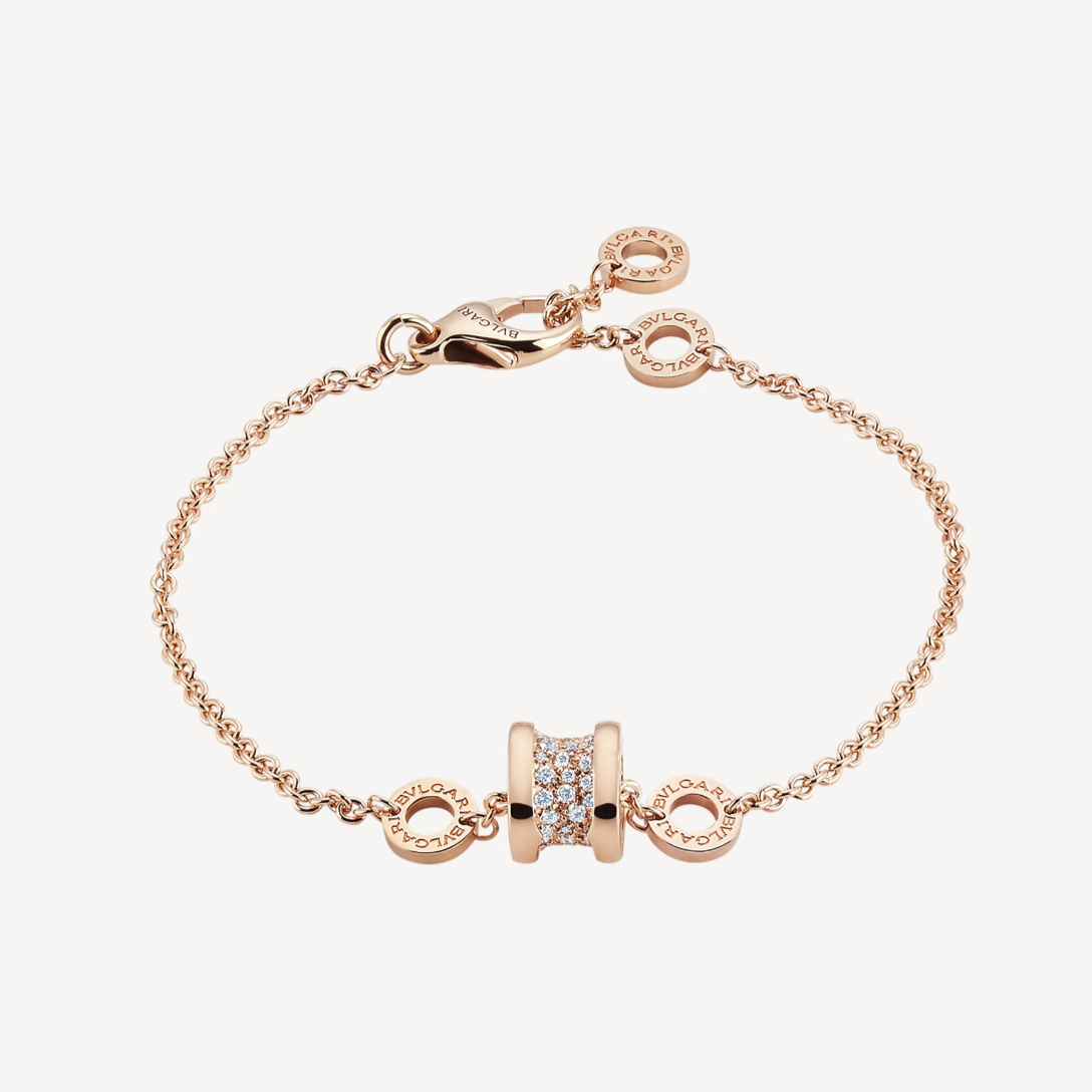 [⭐Corinne]ZERO 1 SOFT PINK GOLD WITH PAVED DIAMONDS ON THE SPIRAL BRACELET