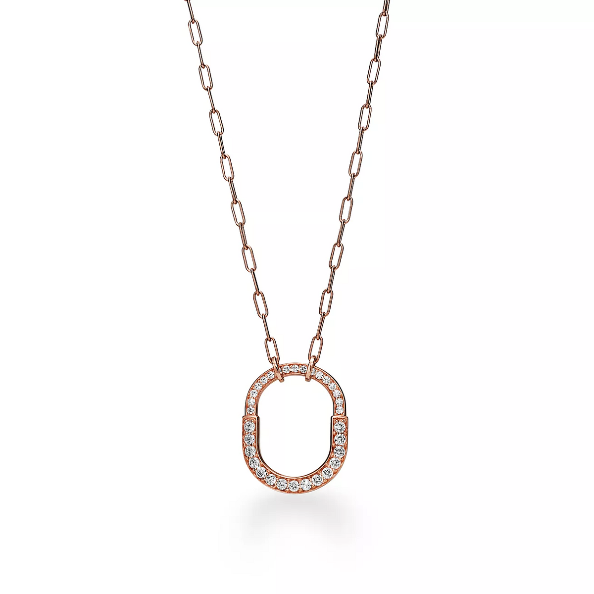 [Corinne]LOCK NECKLACE MEDIUM PENDANT PINK GOLD PAVED DIAMONDS