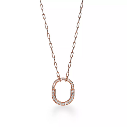 [Corinne]LOCK NECKLACE MEDIUM PENDANT PINK GOLD PAVED DIAMONDS