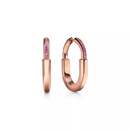 [Corinne]LOCK MEDIUM PINK DIAMOND PINK GOLD EARRINGS