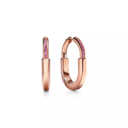 [Corinne]LOCK MEDIUM PINK DIAMOND PINK GOLD EARRINGS
