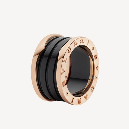 [⭐Corinne]ZERO 1 FOUR-BAND LOOPS AND BLACK CERAMIC SPIRAL PINK GOLD RING