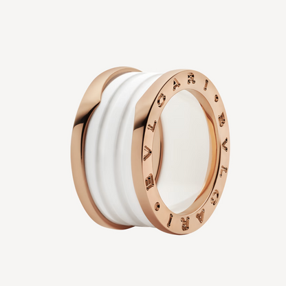 [⭐Corinne]ZERO 1 FOUR-BAND LOOPS AND WHITE CERAMIC SPIRAL PINK GOLD RING