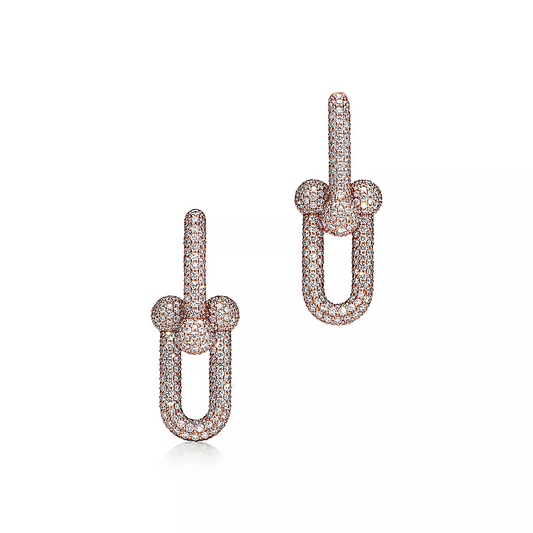 [Corinne]LARGE LINK EARRINGS PINK GOLD WITH PAVED DIAMONDS