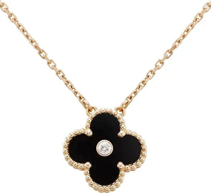 [⭐Corinne]CLOVER 15MM DIAMOND ONYX NECKLACE