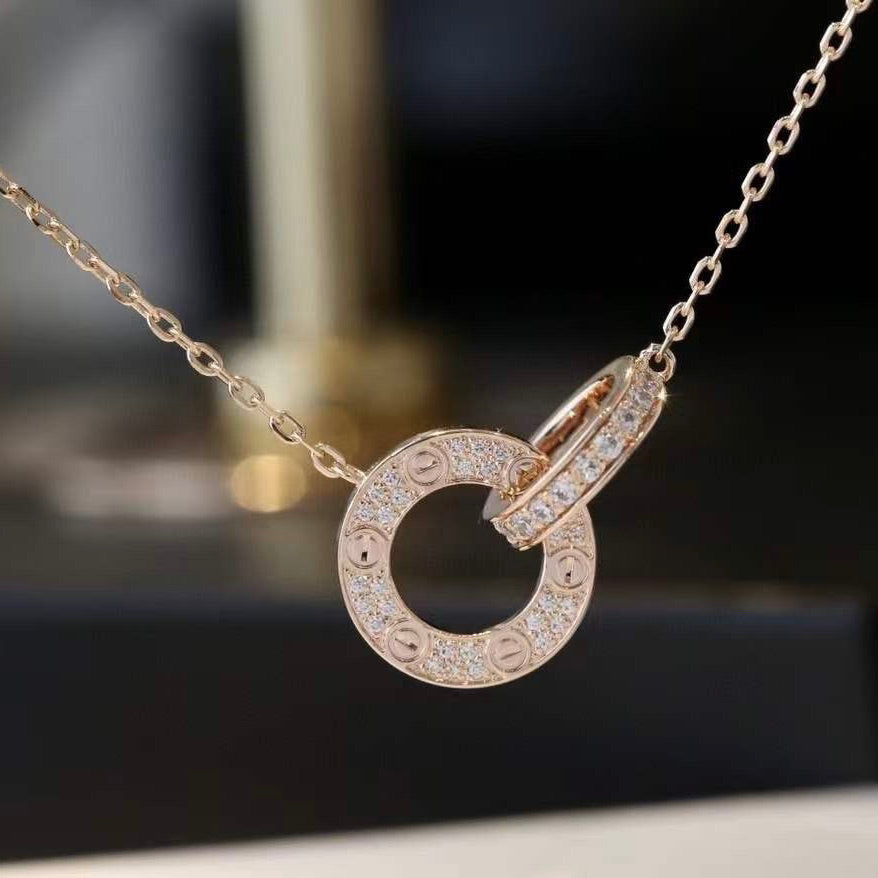 [⭐Corinne]LOVE 7.6MM NECKLACE ROSE GOLD AND SILVER  FULL DIAMOND