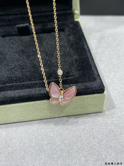 [⭐Corinne]BUTTERFLY PINK MOTHER-OF-PEARL DIAMOND NECKLACE