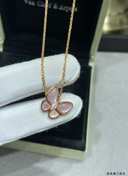 [⭐Corinne]BUTTERFLY PINK MOTHER-OF-PEARL DIAMOND NECKLACE