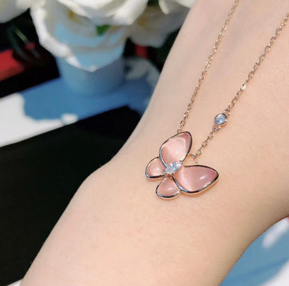 [⭐Corinne]BUTTERFLY PINK MOTHER-OF-PEARL DIAMOND NECKLACE