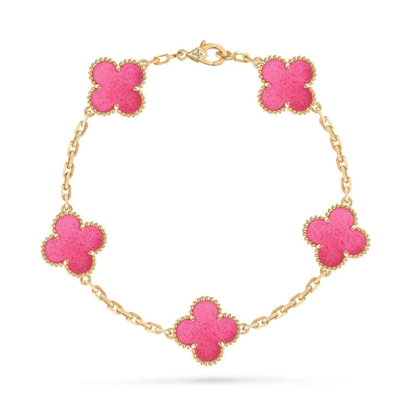 [⭐Corinne]NEW CLOVER 5 MOTIFS PINK ENAMEL BRACELET