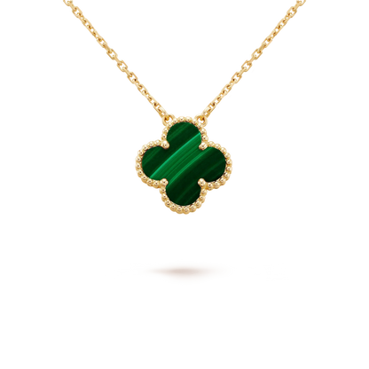 [⭐Corinne]CLOVER 15MM MALACHITE SINGLE FLOWER  NECKLACE
