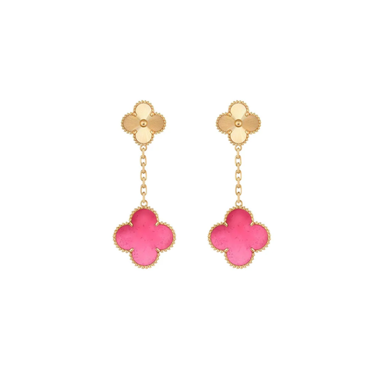 [⭐Corinne]NEW CLOVER 2 MOTIF PINK ENAMEL EARRINGS