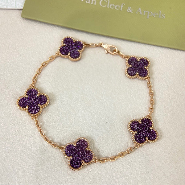 [⭐Corinne]NEW PURPLE SAND-GOLD FOUR-LEAF CLOVER 5-FLOWER BRACELET