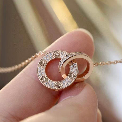 [⭐Corinne]LOVE 7.6MM NECKLACE ROSE GOLD AND SILVER  FULL DIAMOND