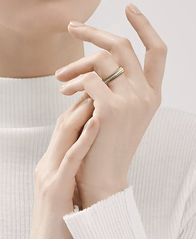 [Corinne]ROPE TWO-ROW GOLD DIAMOND RING