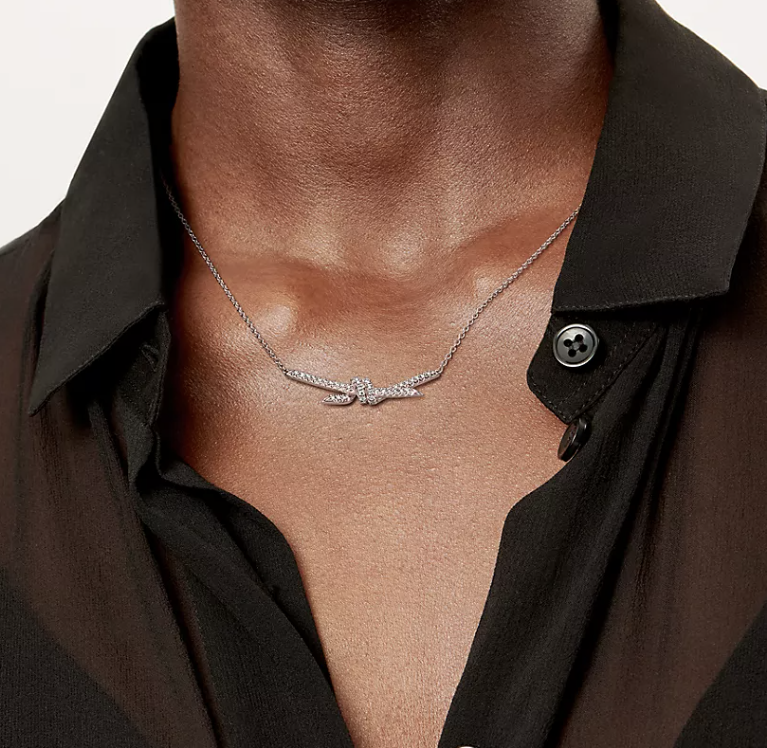 [Corinne]KNOT PENDANT SILVER DIAMOND NECKLACE