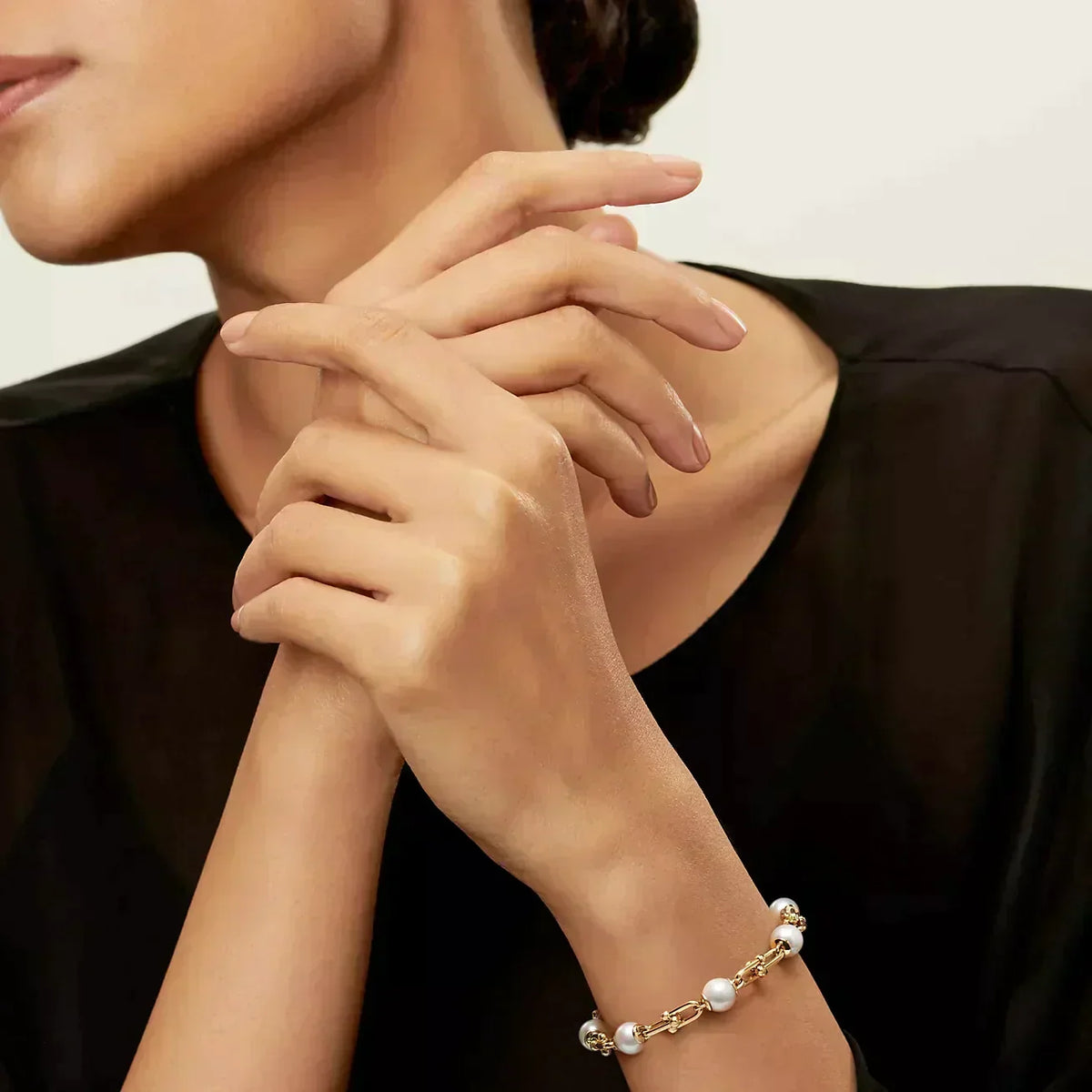 [Corinne]LINK BRACELET GOLD WITH FRESHWATER PEARLS