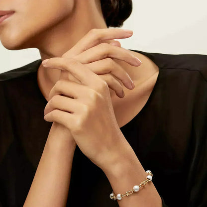 [Corinne]LINK BRACELET GOLD WITH FRESHWATER PEARLS