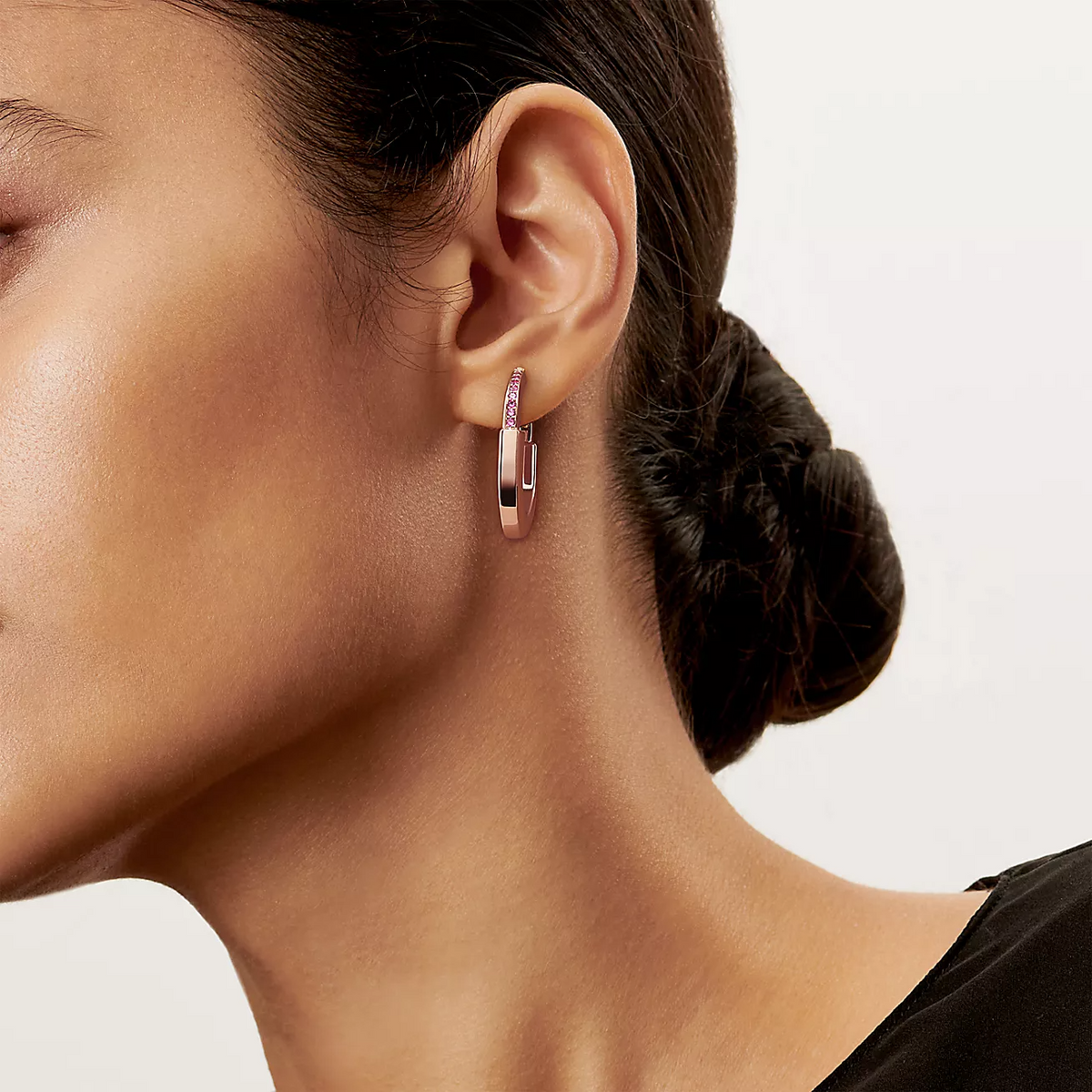 [Corinne]LOCK MEDIUM PINK DIAMOND PINK GOLD EARRINGS