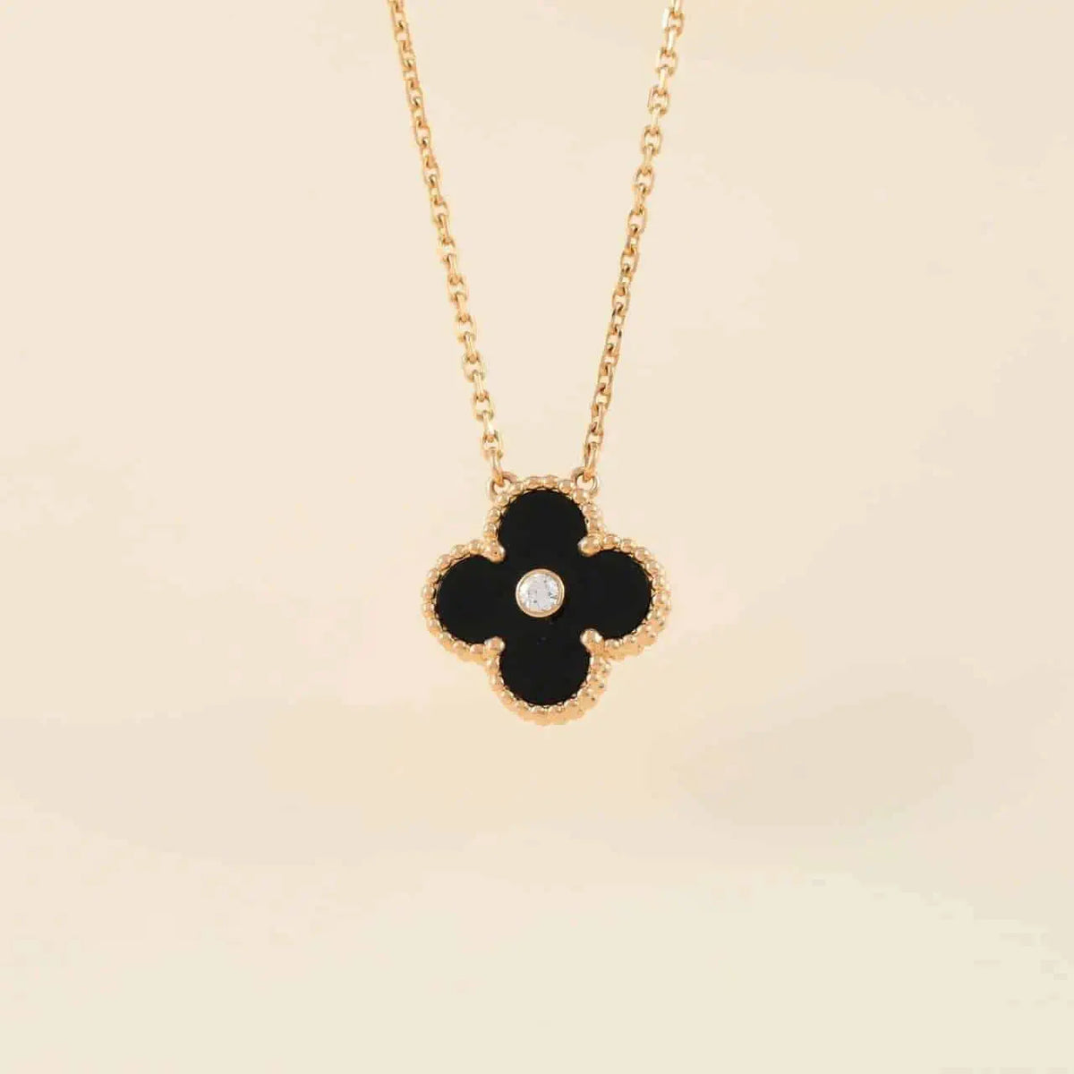 [⭐Corinne]CLOVER 15MM DIAMOND ONYX NECKLACE