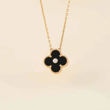 [⭐Corinne]CLOVER 15MM DIAMOND ONYX NECKLACE