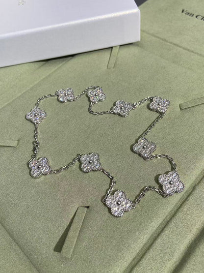 [⭐Corinne]CLOVER 10 MOTIFS  FULL DIAMOND NECKLACE