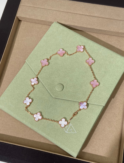 [⭐Corinne Jewellery] Pink Necklace with Ten Clover Designs