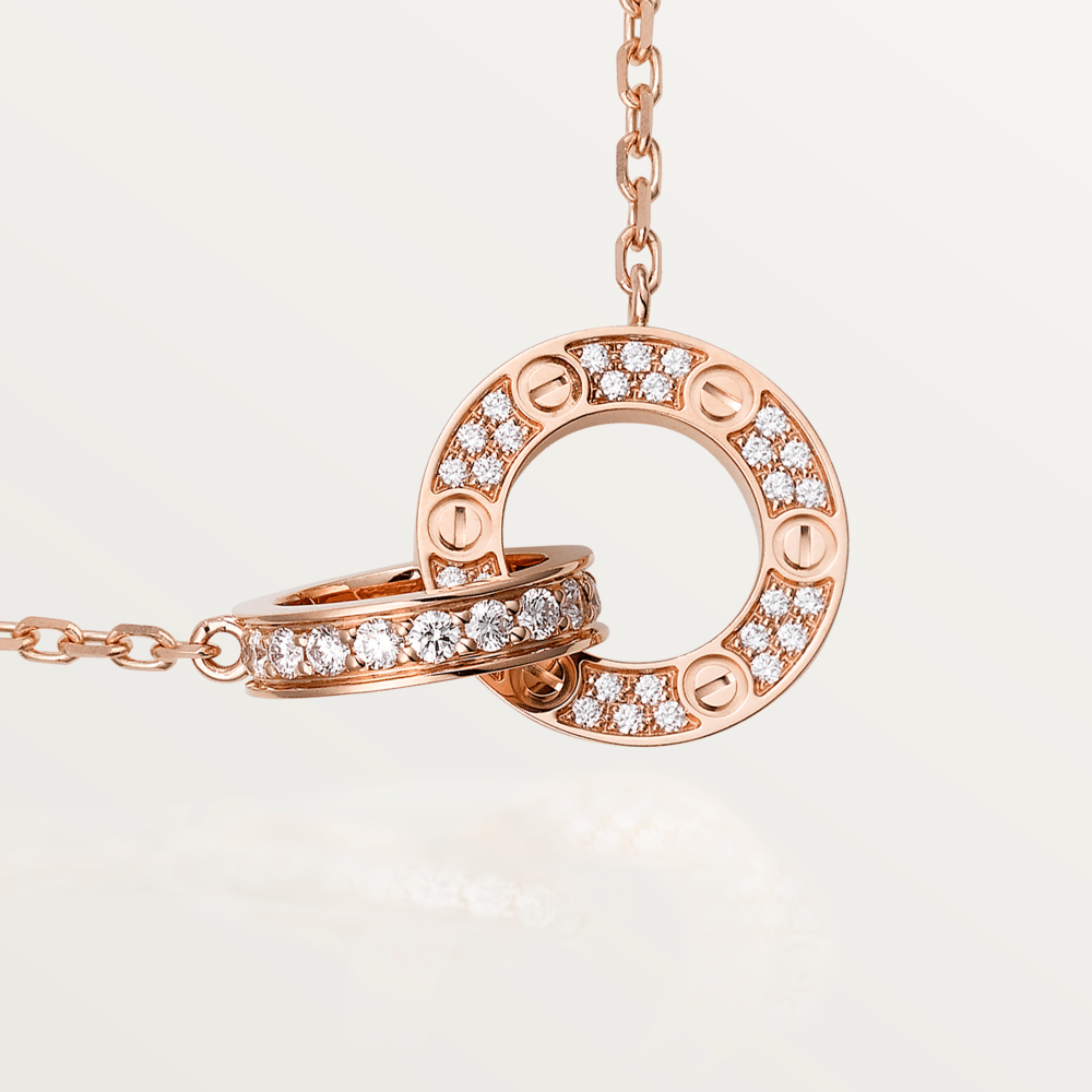 [⭐Corinne]LOVE 7.6MM NECKLACE ROSE GOLD AND SILVER  FULL DIAMOND