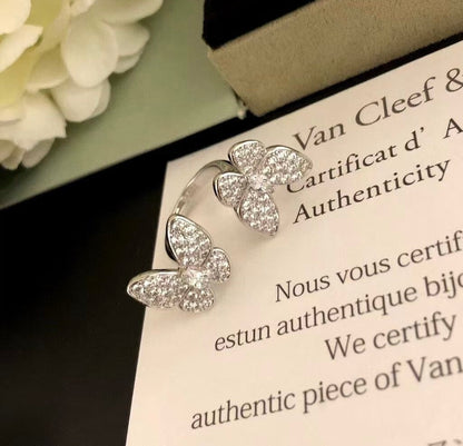 [⭐Corinne]TWIN SILVER BUTTERFLY DIAMOND RING