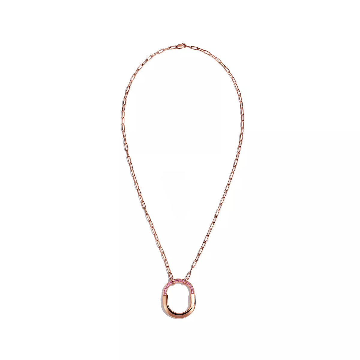 [Corinne]LOCK MEDIUM PENDANT PINK DIAMOND PINK GOLD NECKLACE