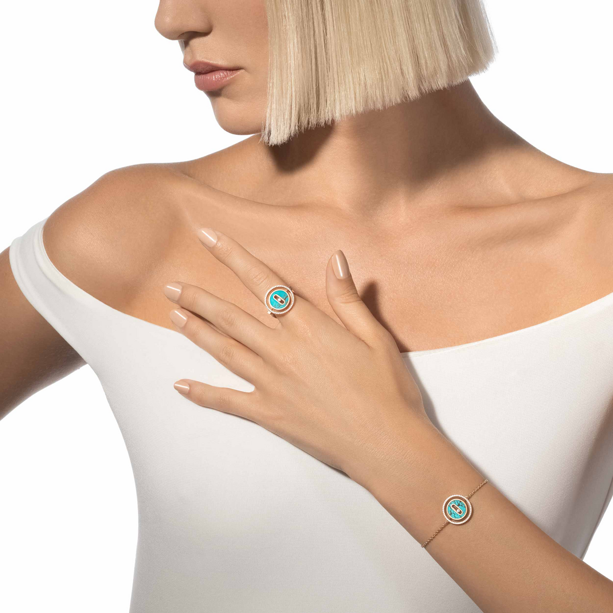[⭐Corinne]Demo MOVE TURQUOISE PINK GOLD DIAMOND BRACELET