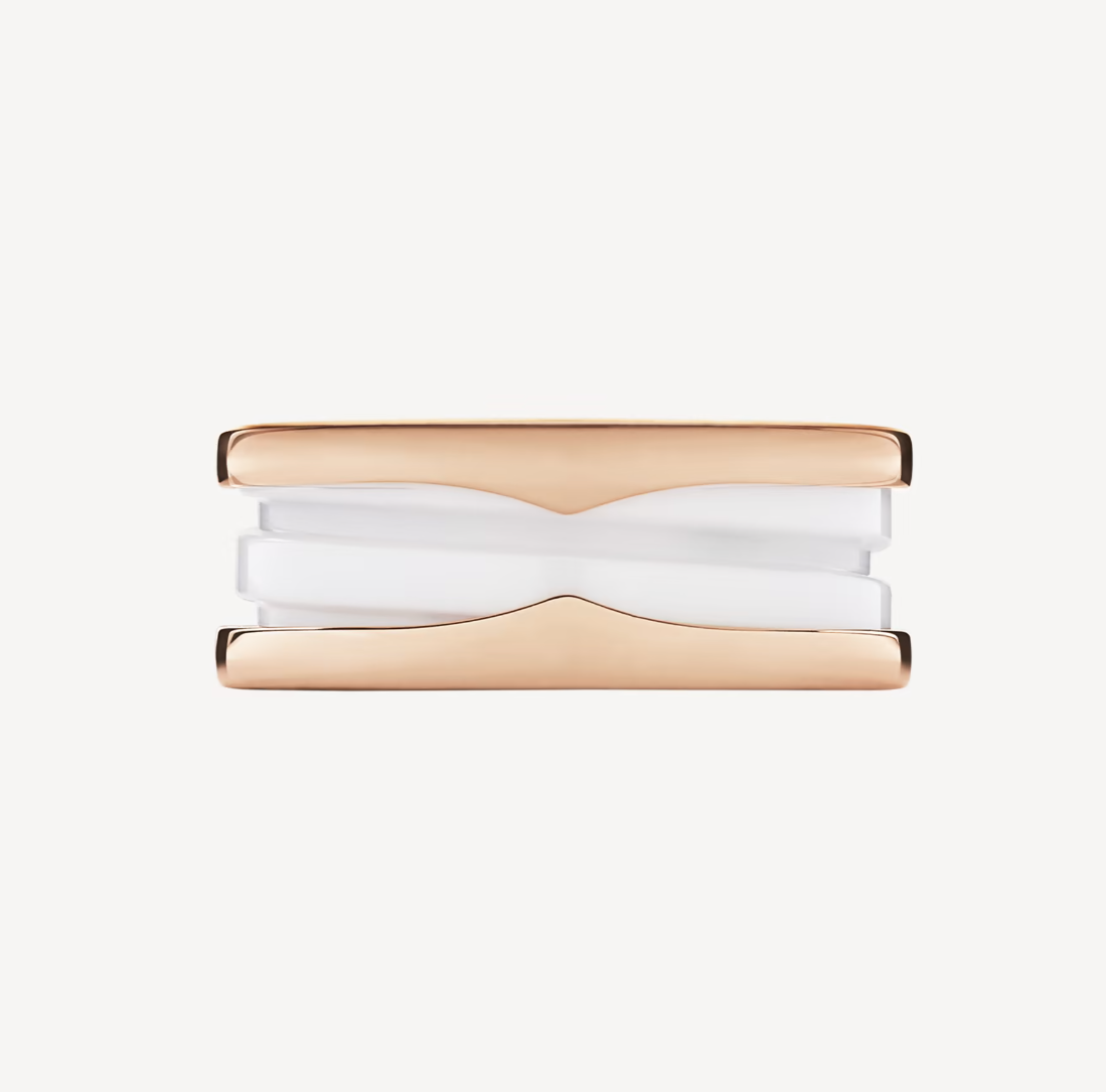 [⭐Corinne]ZERO 1 TWO-BAND LOOPS AND WHITE CERAMIC SPIRAL PINK GOLD RING