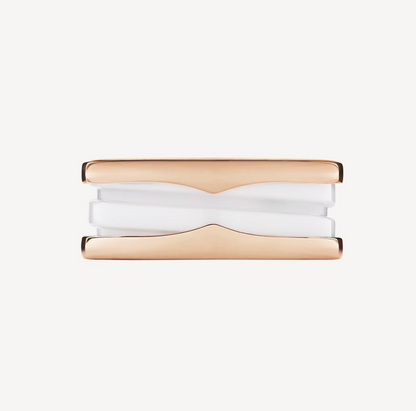 [⭐Corinne]ZERO 1 TWO-BAND LOOPS AND WHITE CERAMIC SPIRAL PINK GOLD RING