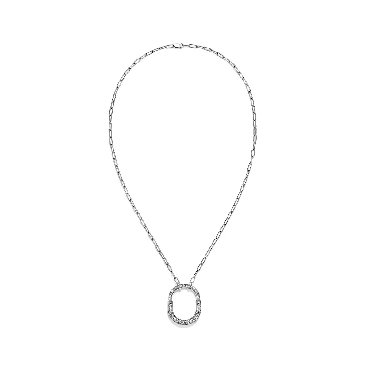 [Corinne]LOCK NECKLACE MEDIUM PENDANT SILVER PAVED DIAMONDS