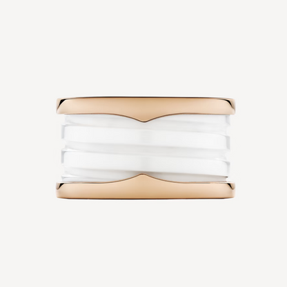 [⭐Corinne]ZERO 1 FOUR-BAND LOOPS AND WHITE CERAMIC SPIRAL PINK GOLD RING
