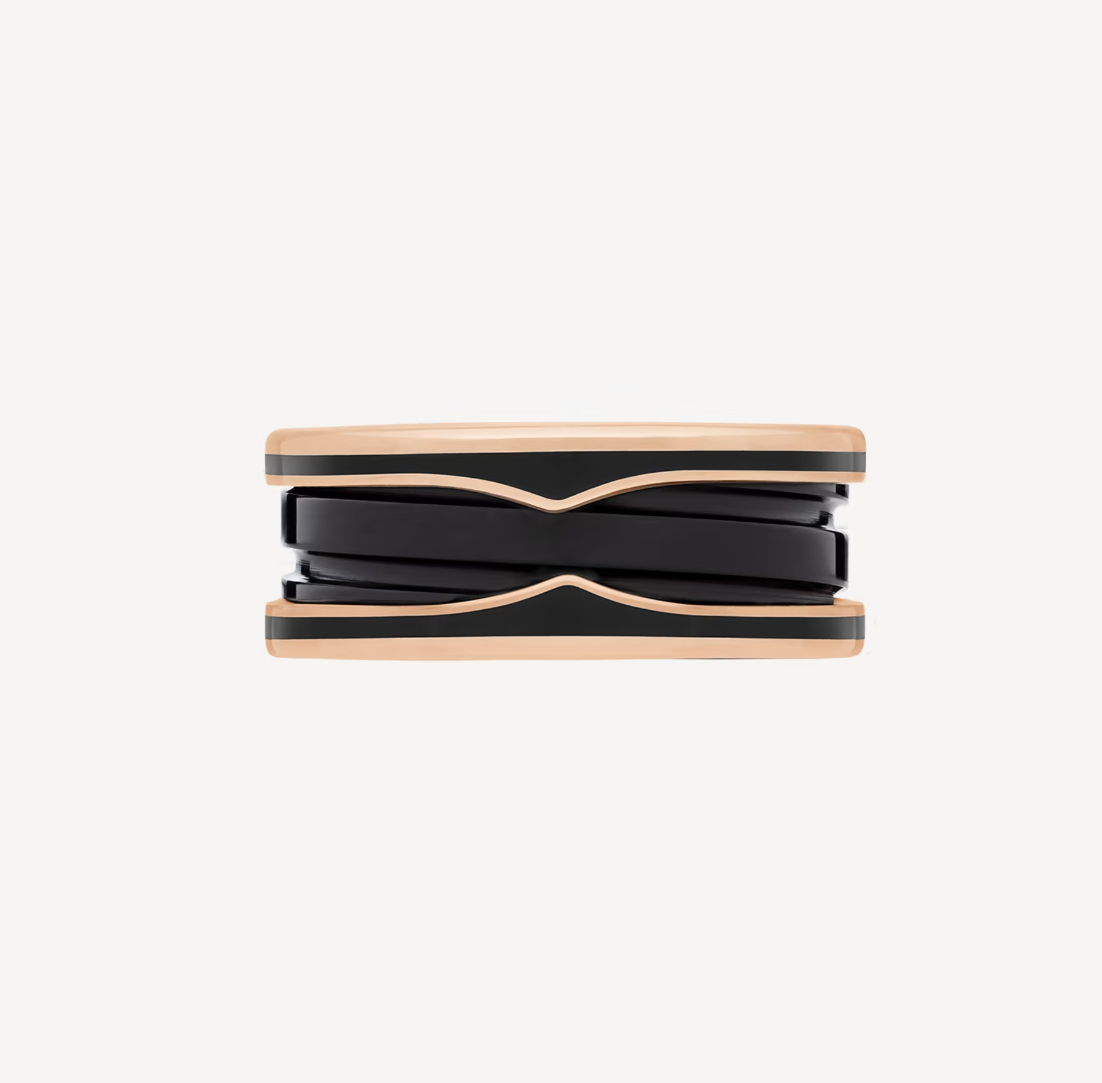 [⭐Corinne]ZERO 1 TWO-BAND WITH MATTE BLACK CERAMIC PINK GOLD RING
