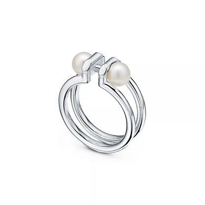 [Corinne]DOUBLE PEARL SILVER RING