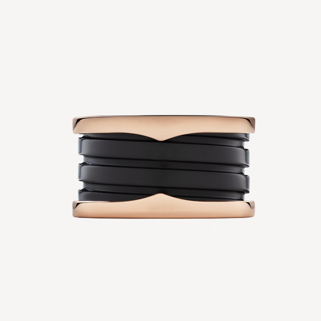 [⭐Corinne]ZERO 1 FOUR-BAND LOOPS AND BLACK CERAMIC SPIRAL PINK GOLD RING