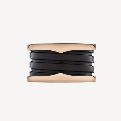 [⭐Corinne]ZERO 1 FOUR-BAND LOOPS AND BLACK CERAMIC SPIRAL PINK GOLD RING