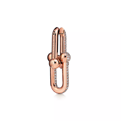 [Corinne]LARGE LINK EARRINGS PINK GOLD WITH PAVED DIAMONDS
