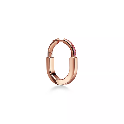 [Corinne]LOCK MEDIUM PINK DIAMOND PINK GOLD EARRINGS