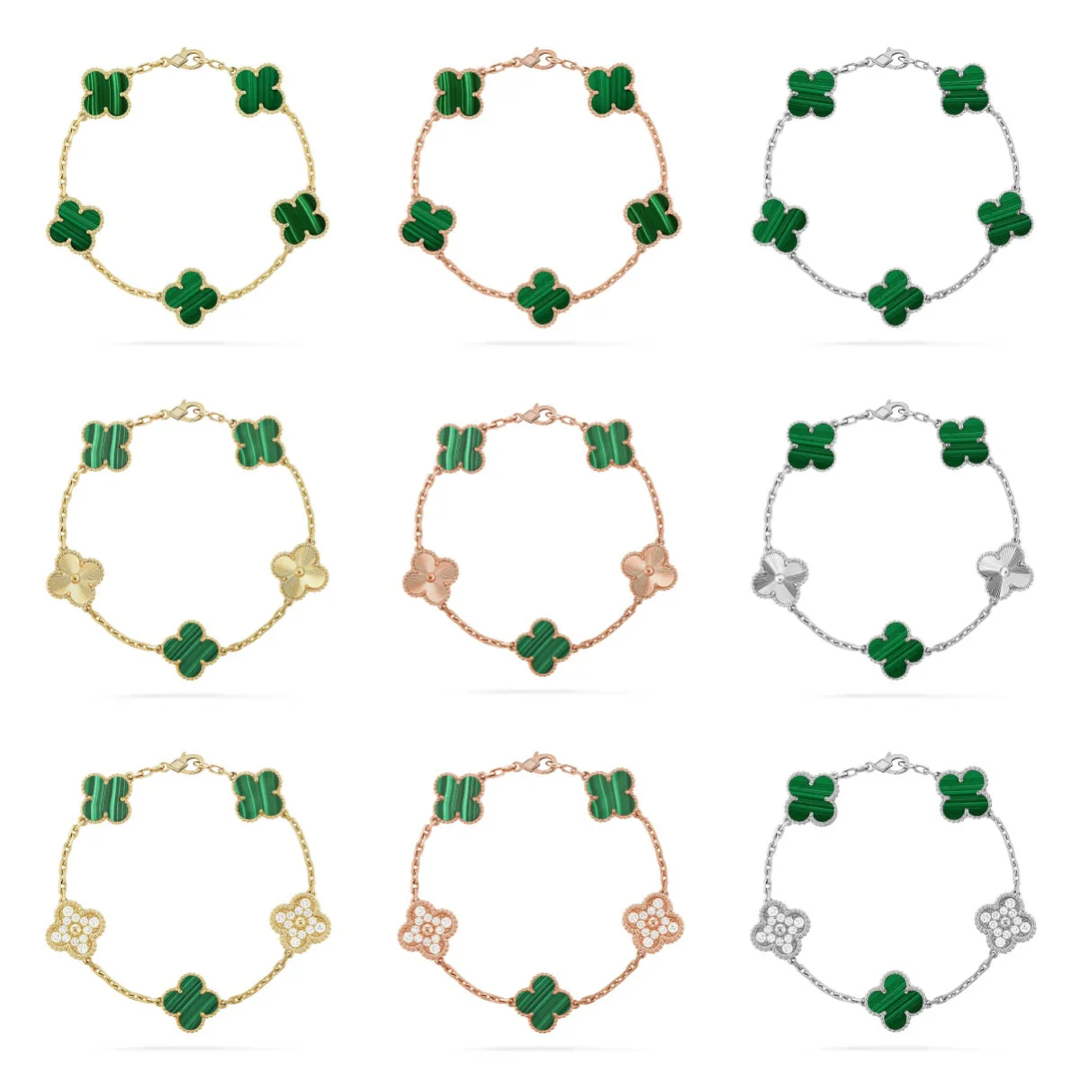 [⭐Corinne] CLOVER 5 MOTIF MALACHITE BRACELET COLLECTION