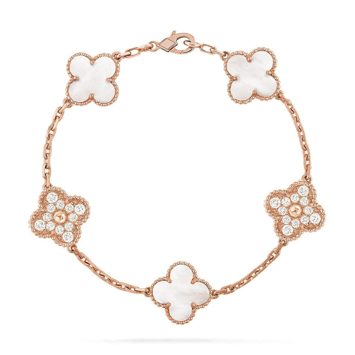 [⭐Corinne]CLOVER WHITE PEARL MOP 5 MOTIF BRACELET COLLECTION