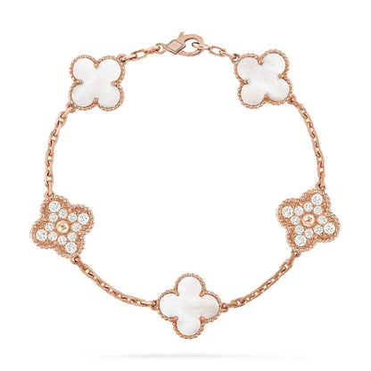 [⭐Corinne]CLOVER WHITE PEARL MOP 5 MOTIF BRACELET COLLECTION