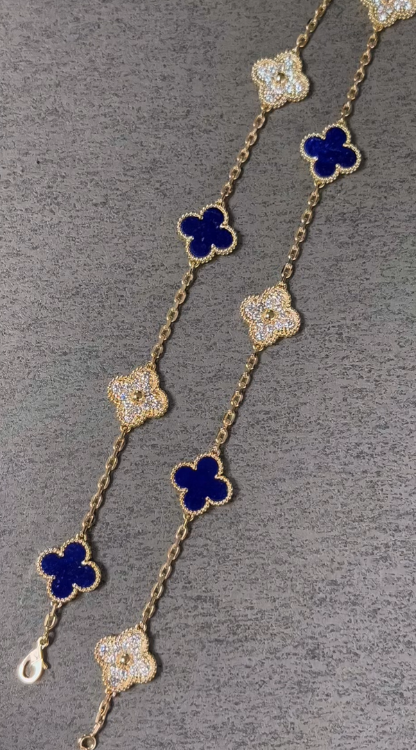 [⭐Corinne]CLOVER 10 MOTIFS DIAMONDS SET IN LAPIS LAZULI