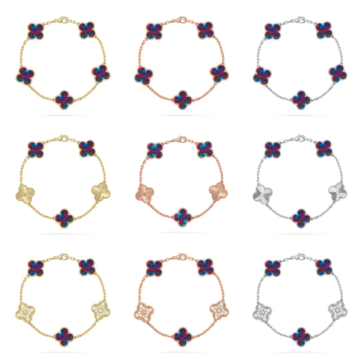 [⭐Corinne]CLOVER 5 MOTIF COLOR GEMSTONES BRACELET COLLECTION